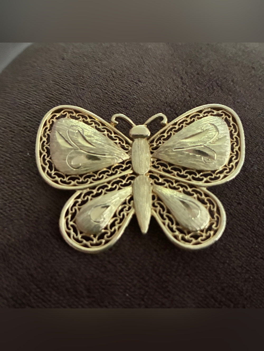Gold Tone Filigree Vintage Butterfly Brooch